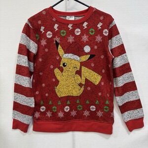 Pokémon Pikachu Sweatshirt Adult  Large Red Christmas Long Sleeve Pokeballs